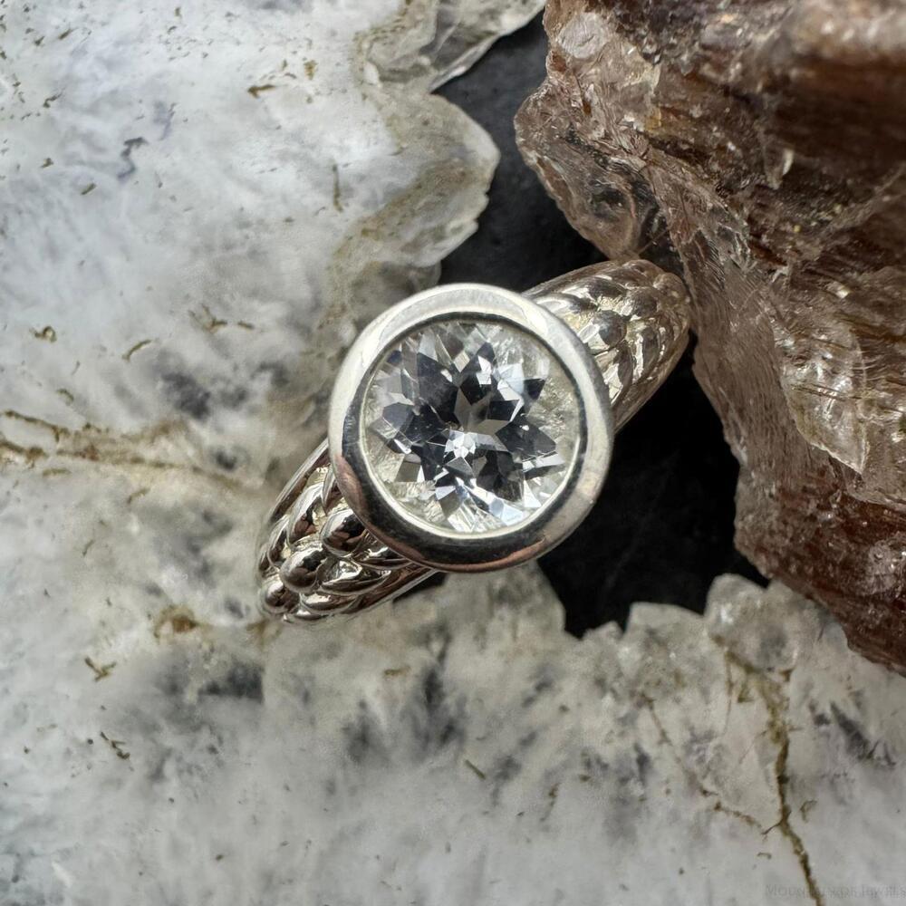 Carolyn Pollack Sterling Silver White Topaz Decorated Shank Ring Sz 7 For Women